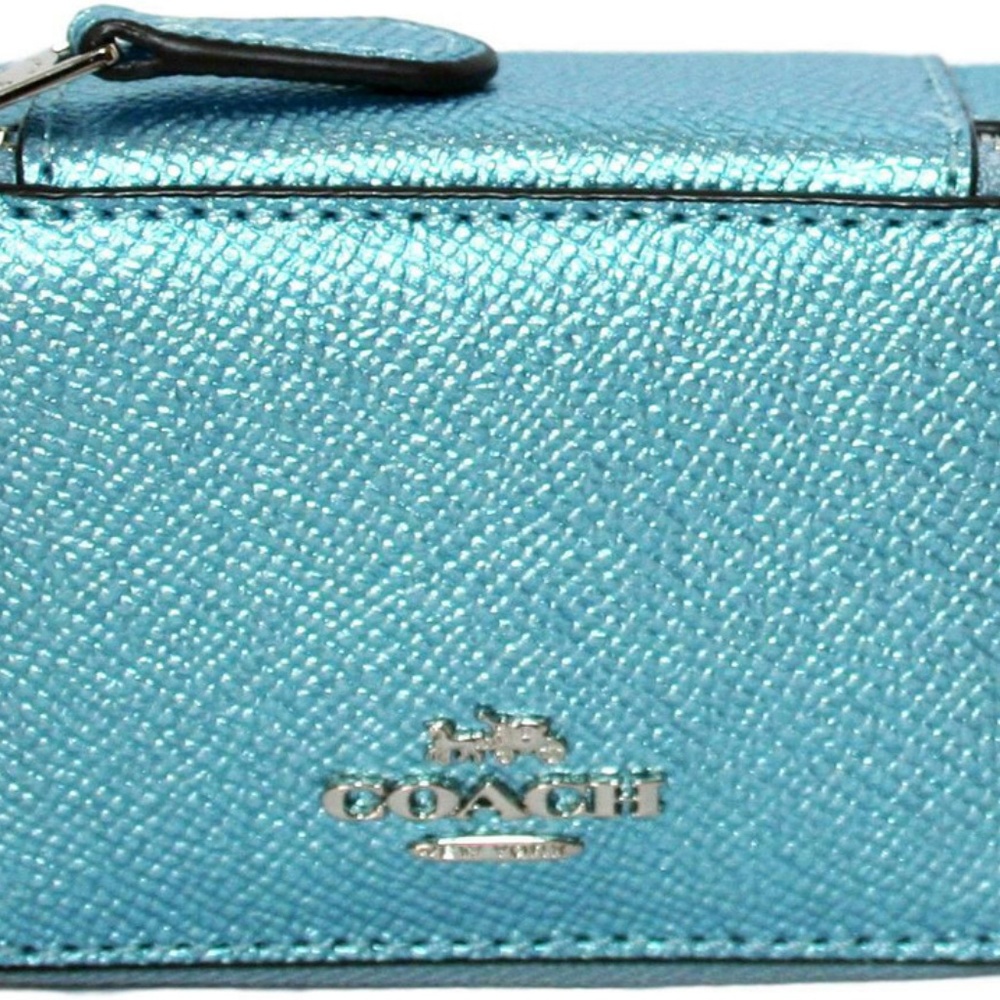 NWT COACH PILL BOX CASE TRAVEL BLU METALLIC 3 VIAL - Picture 2 of 3